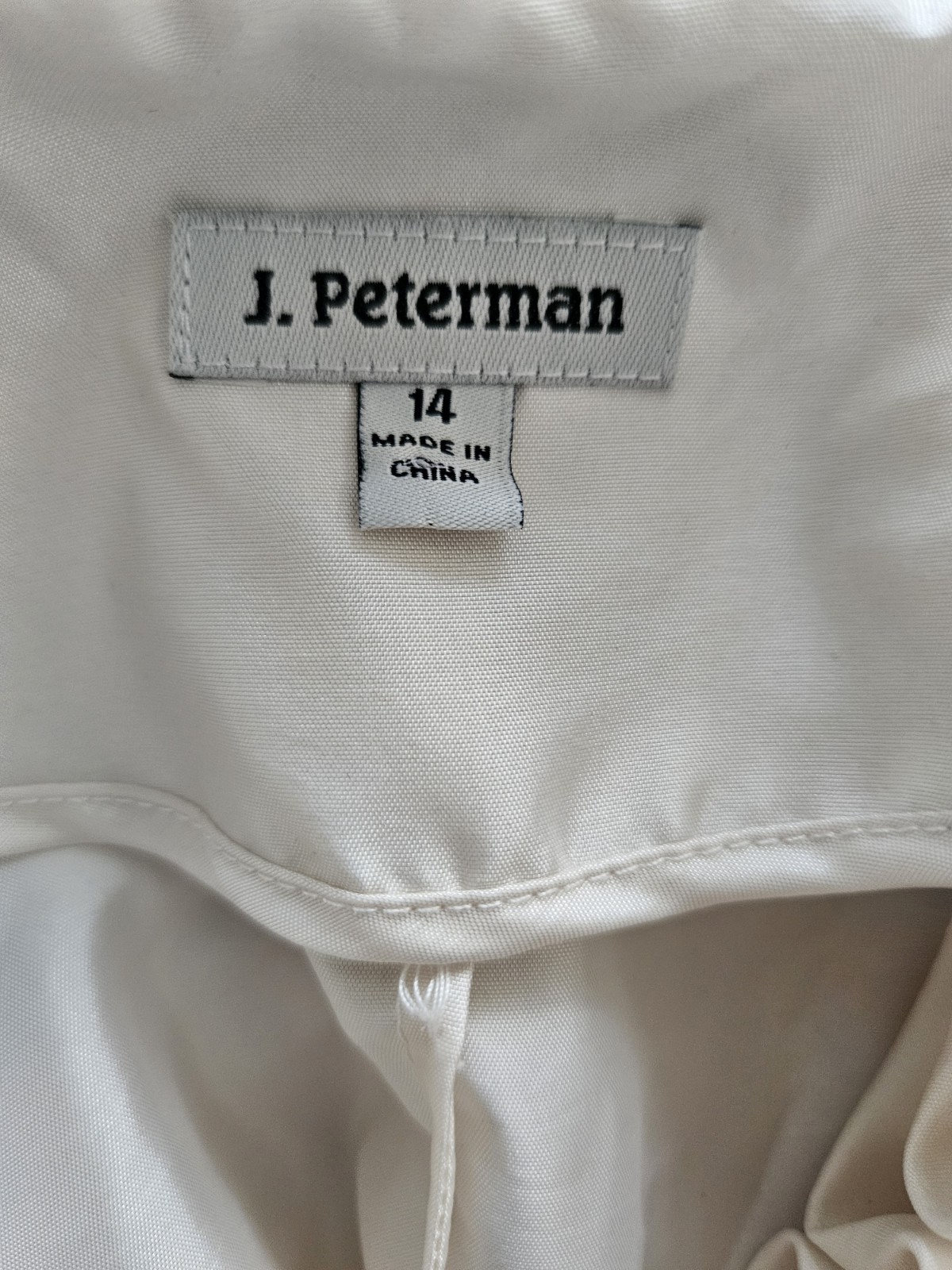 VTG J Peterman Rosette Ruffle Blouse Cream Taffeta High Neck Edwardian Size 14