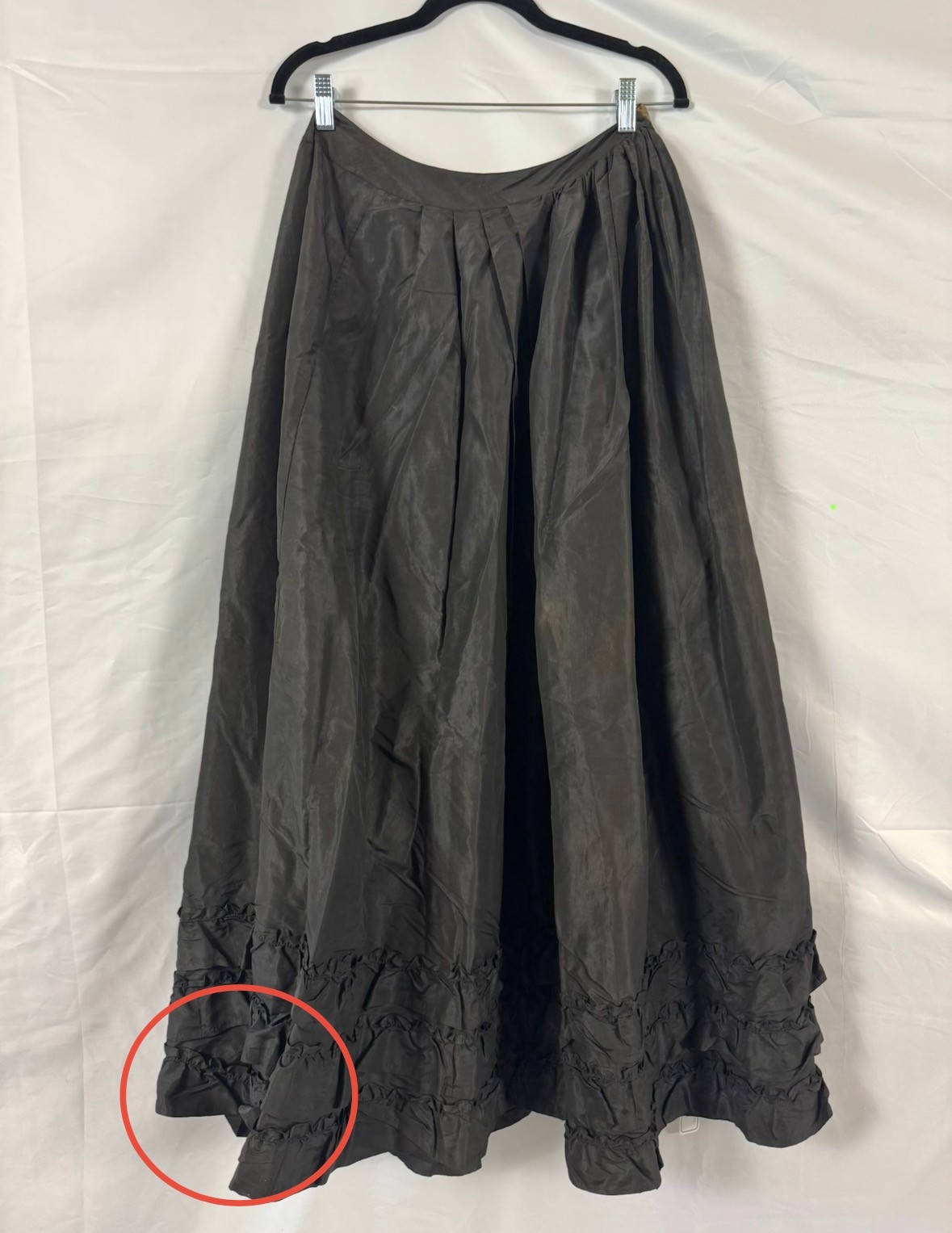 Antique Victorian Black Silk Taffeta Skirt Triple Ruffle Bustle Era Handmade