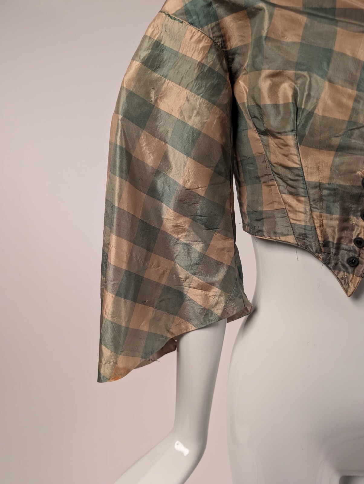 CIVIL WAR ERA PLAID SILK TAFFETA BODICE W PAGODA SLEEVES