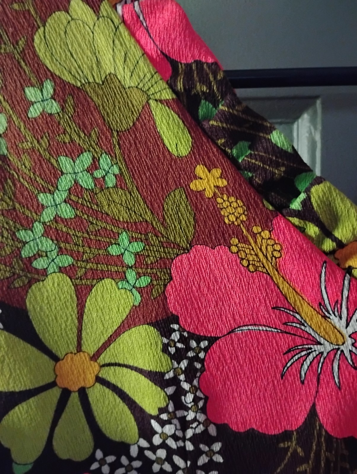 Vtg 60s Hukilau Fashions Hawaiian Barkcloth Maxi Dress 14 Hibiscus Pink Brown