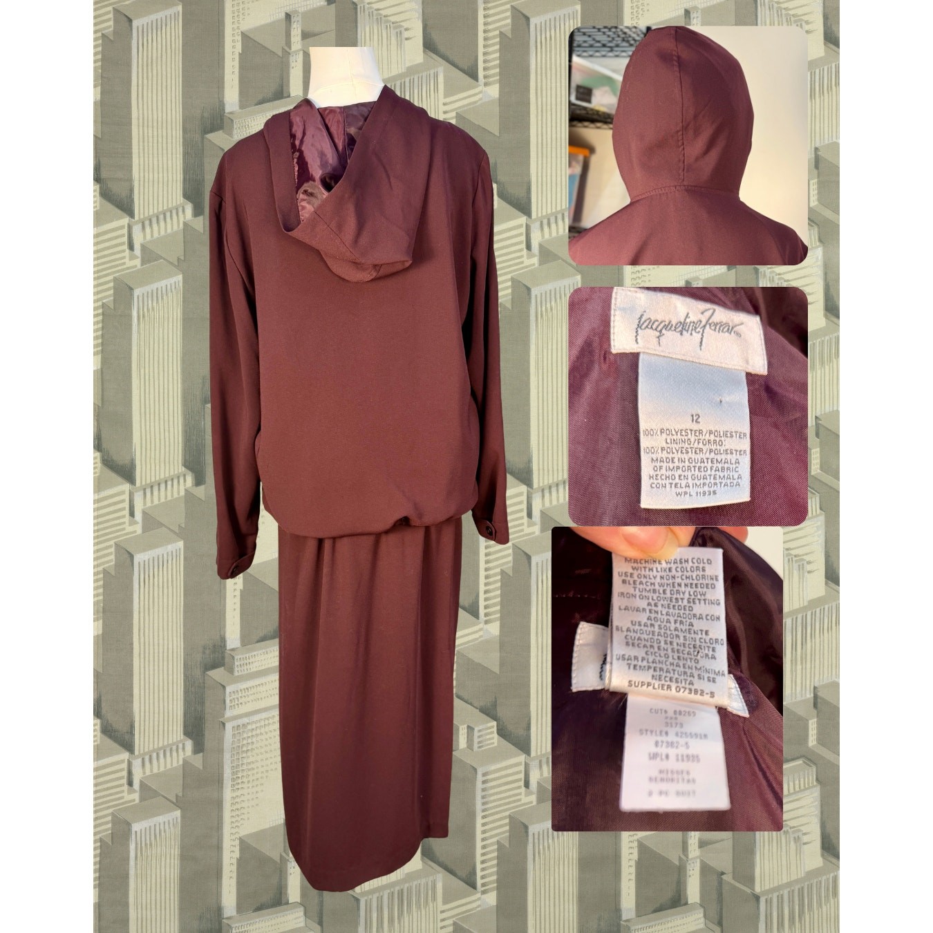 Vintage 90s Jacqueline Ferrar Raisin Athleisure Hoodie and Pencil Skirt Set 12