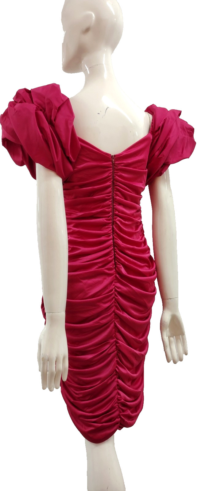 1980s Couture Dress Pink Fuchsia Balloon Sleeve Rhinestone Buttons SAMIR 80s M