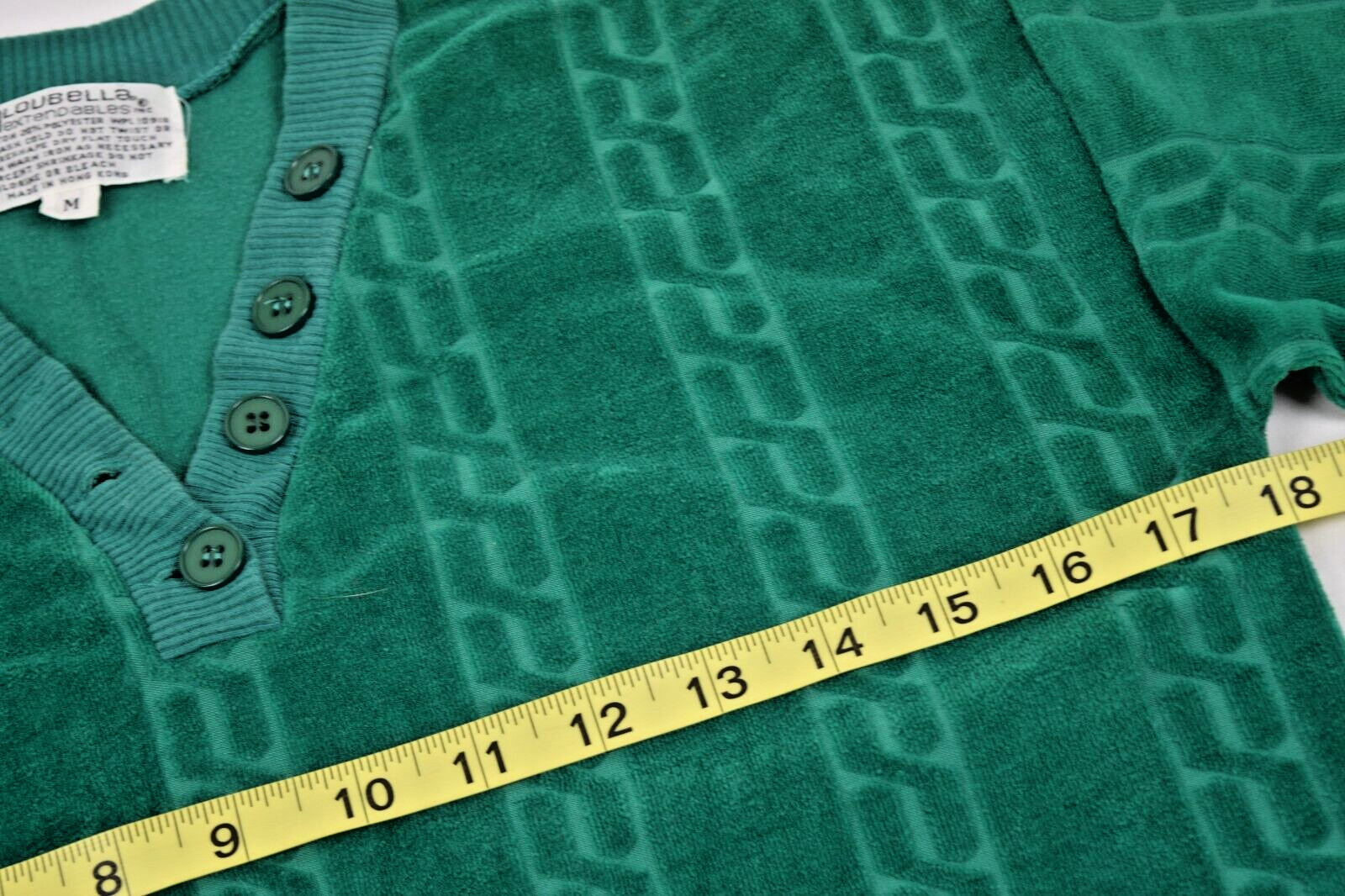 Vintage Sweatshirt Loubella Size S/M 70s Emerald Wavy Design Soft Cotton Poly