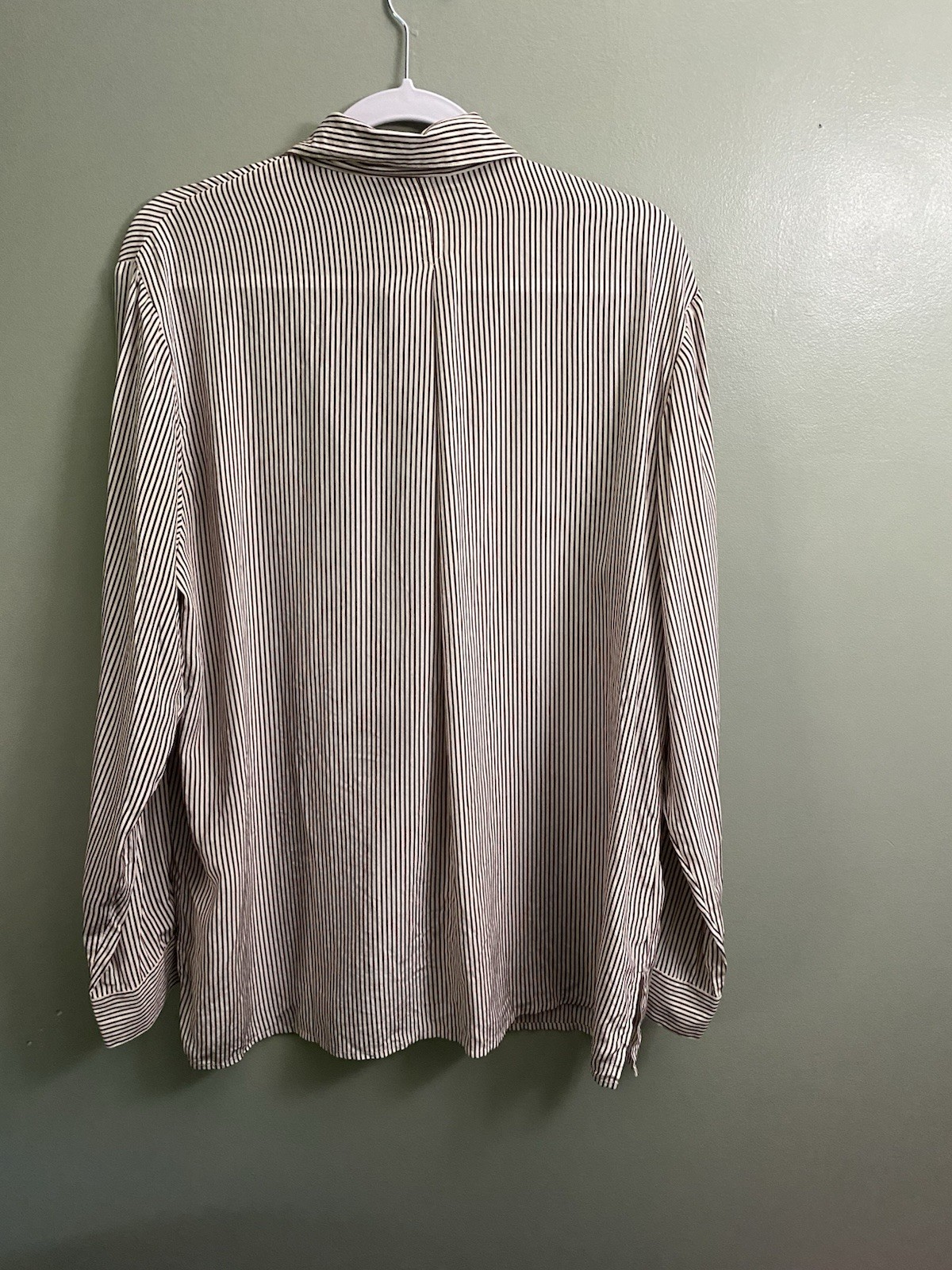 Vintage Lee David Woman Collection L 100% Silk Striped Front Pockets Shirt Top