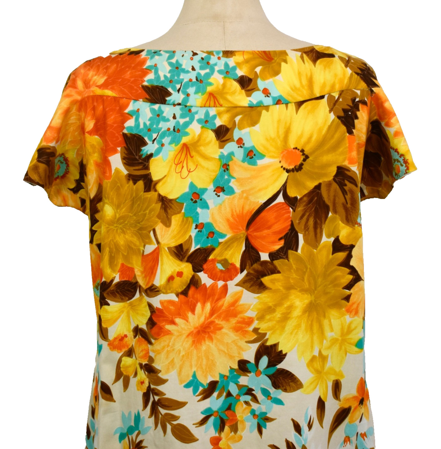 Vtg 60s HAWAIIAN TOGS Day Dress M-L Colorful Orange Teal Floral
