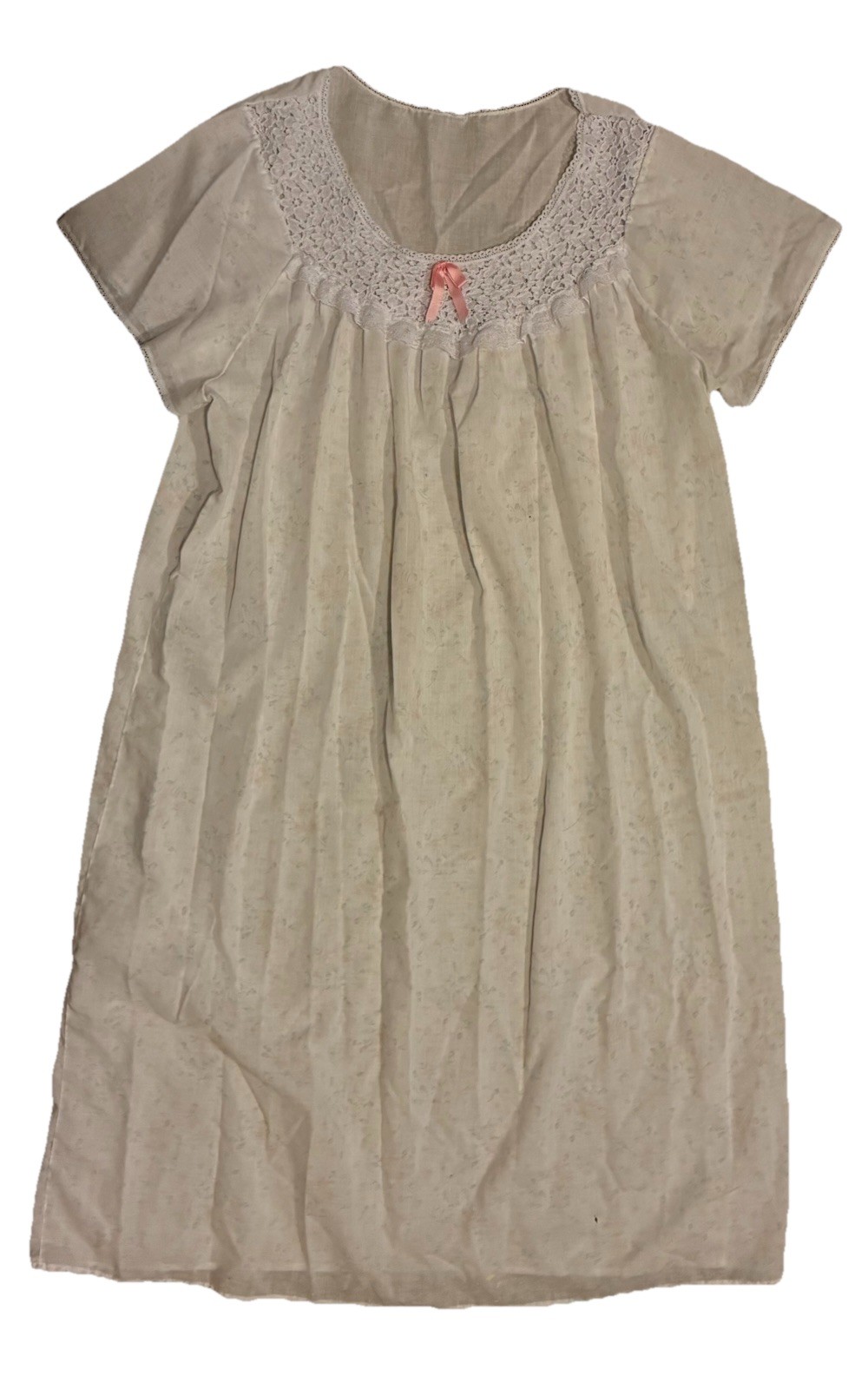 Vintage Nightgown White With Pink Flowers Lace XL