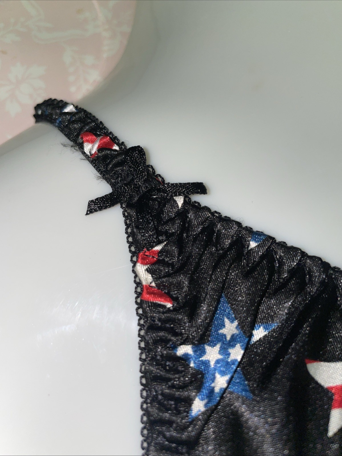 Vintage Satin String Bikini Panties/Bows Classic True VTG Silky L/7 USA STARS