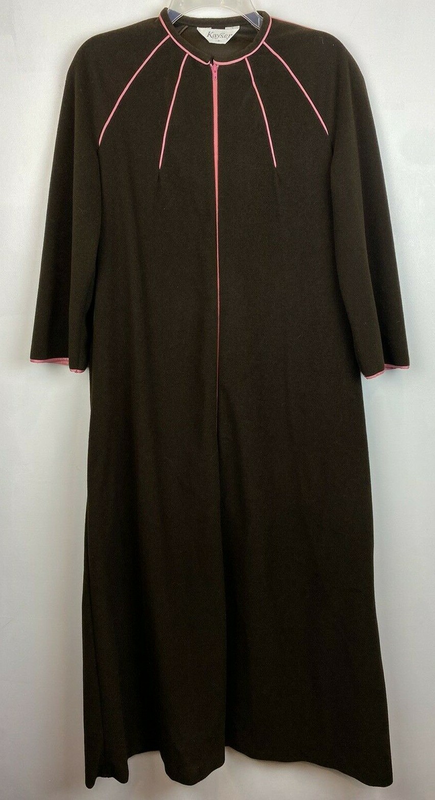 Vtg Housecoat Womans S P Robe Brown Velour Hostess Retro Pockets 60s Prop Kayser