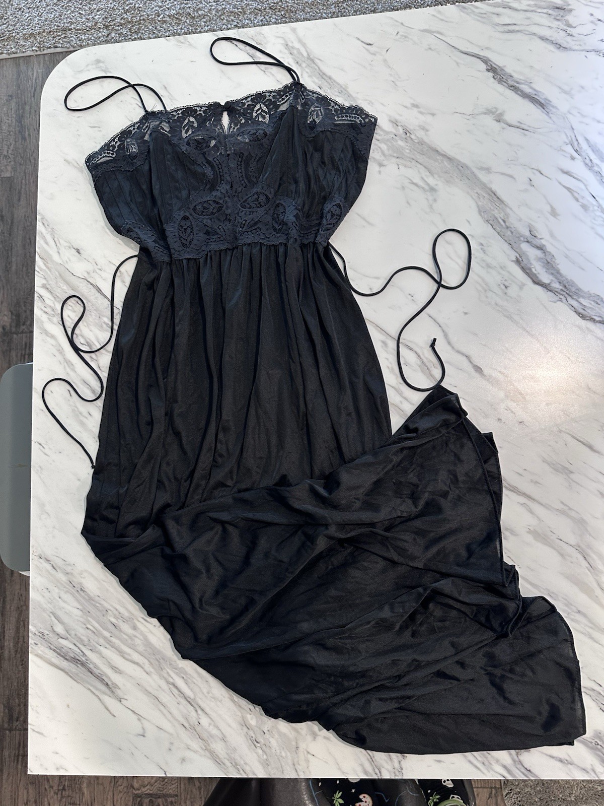Vintage 70s Lily Of France Peignoir Nightgown Black Long Lace Romantic Large