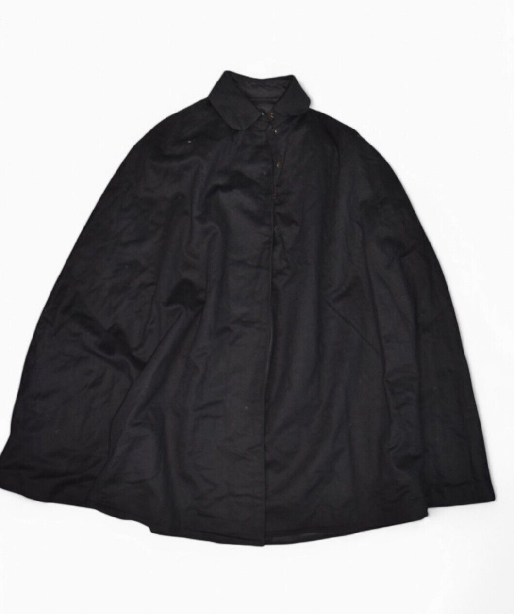 Vintage Wool Cape Womens Navy Coat Hook & Eye Collared Shawl Cloak Poncho 60s