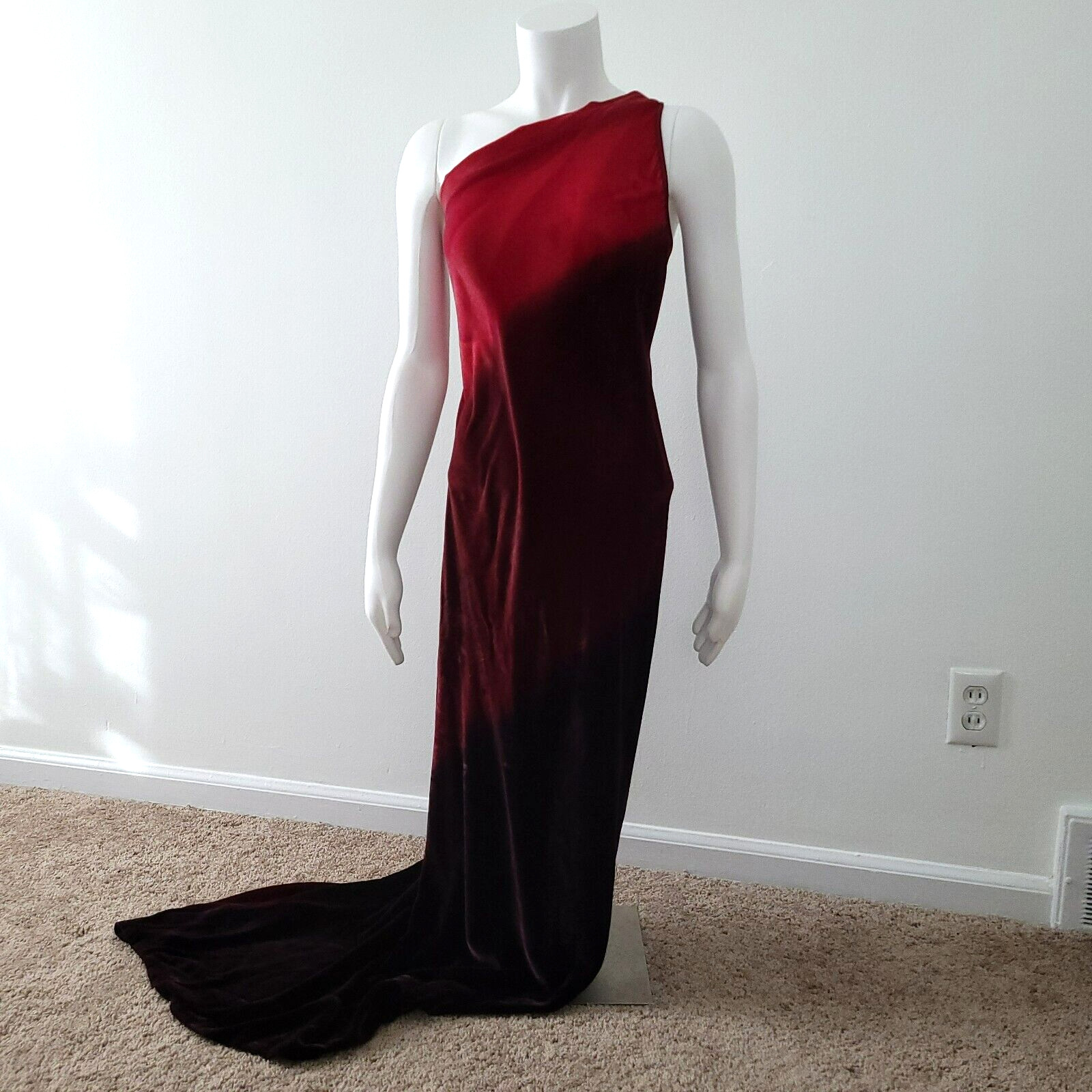Vintage Ombré Velvet Maxi Dress S/M One Shoulder Y2K Fairy Goth Evening Gown