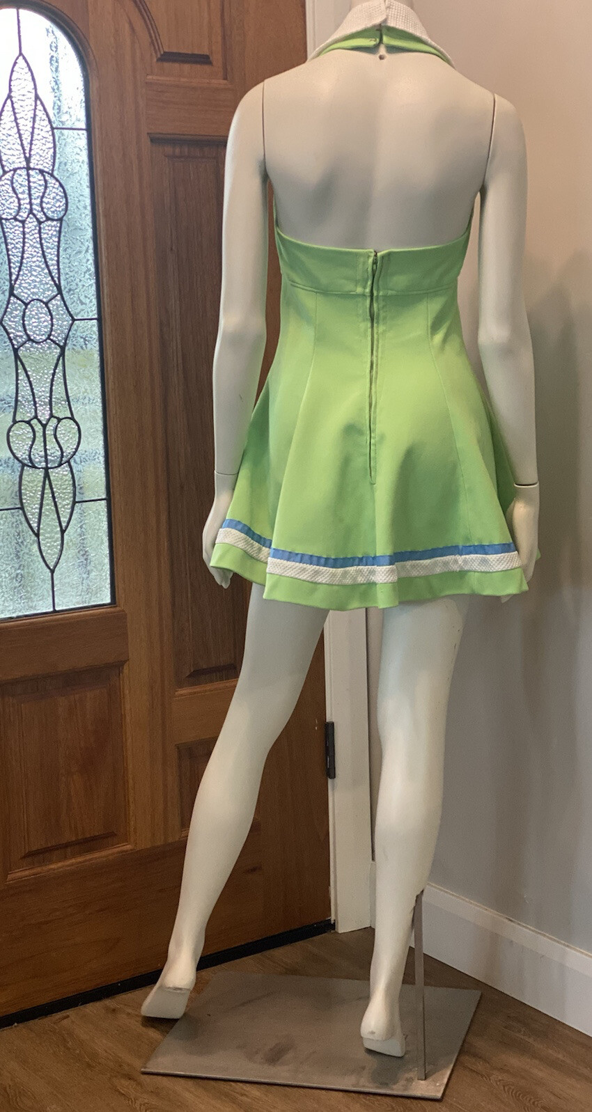 Vintage 60’s 70’s Lime Green Retro Halter Lapel A-line Mini Disco Sport SunDress