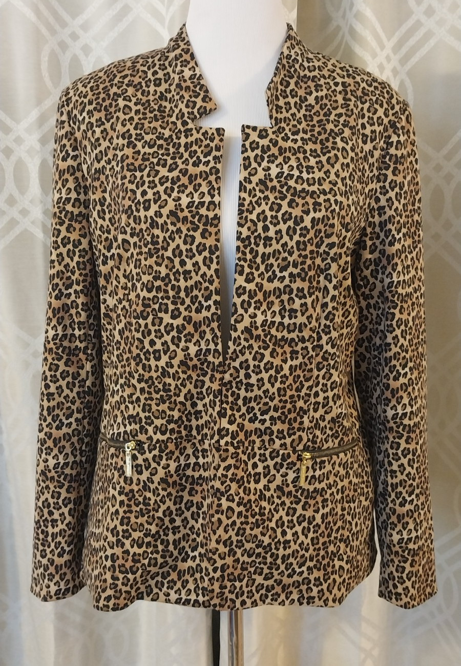 Dana Buchman Womens Blazer Animal Print Hook Loop Front SIZE 12
