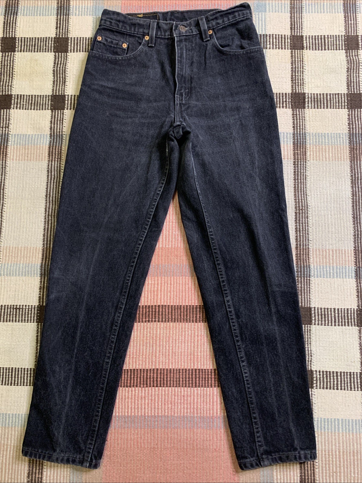 VTG USA Levi&rsquo;s 550 Relaxed Tapered Black Denim Jeans 7 Jr S 27×28.5!!! 6500
