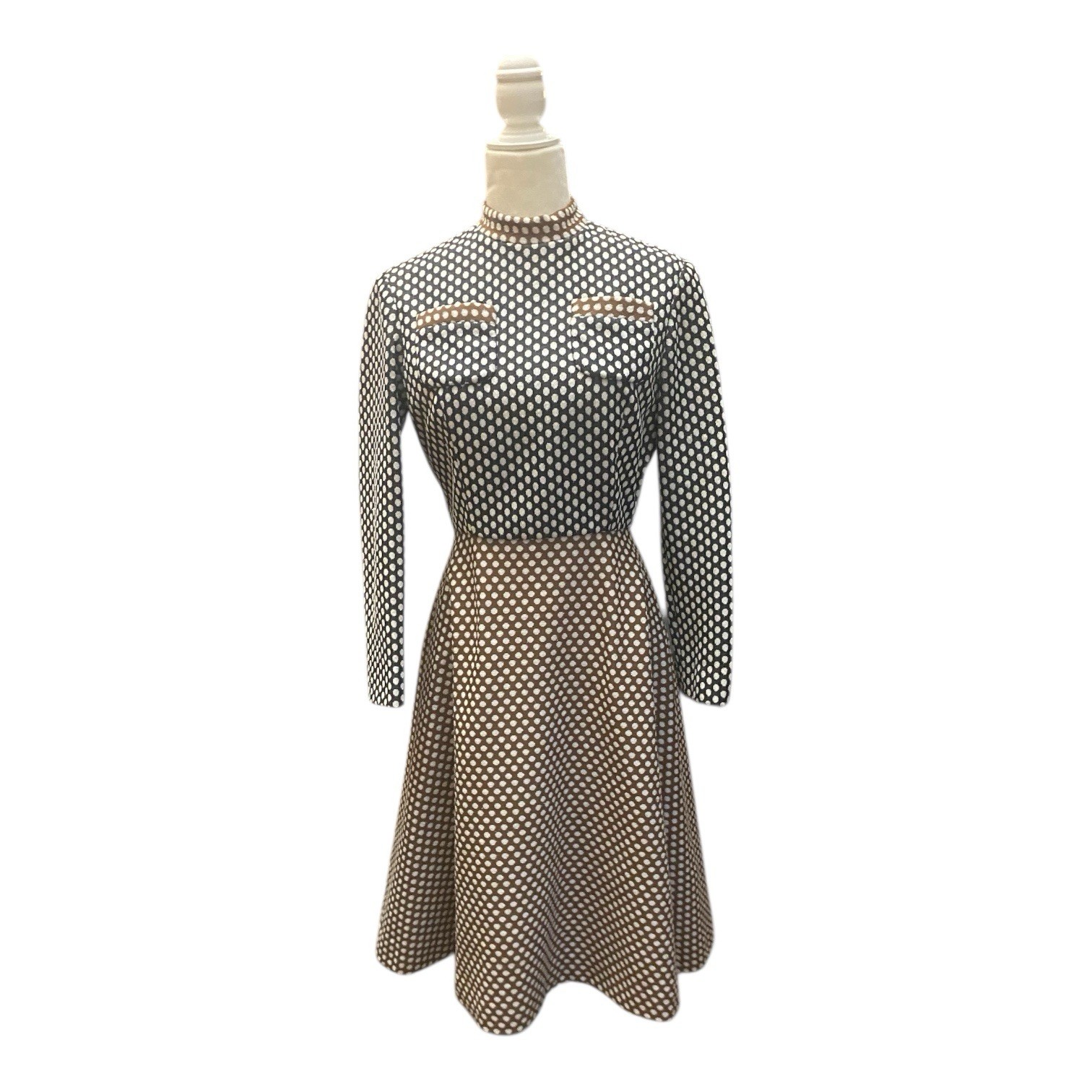 Joan Leslie By Kasper Womens Vintage 1960s Brown Polka Dot A-Line Dress Size XS