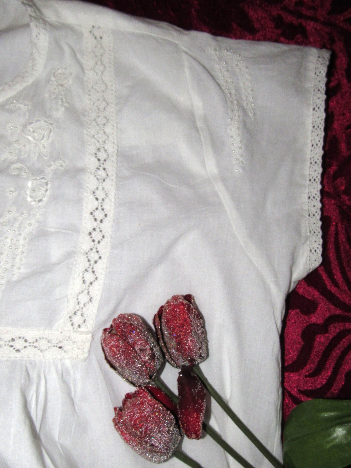 Powell Craft Nightdress nightgown tiny pearls 100% Cotton One Size Bust to 44&Prime;