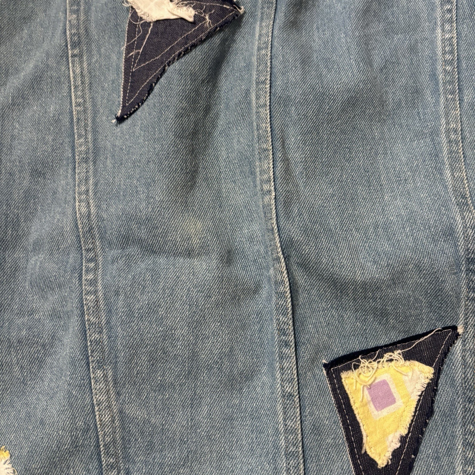 Vintage 1980s Patchwork Denim Skirt As Is Worn Flaws Stains Homemade