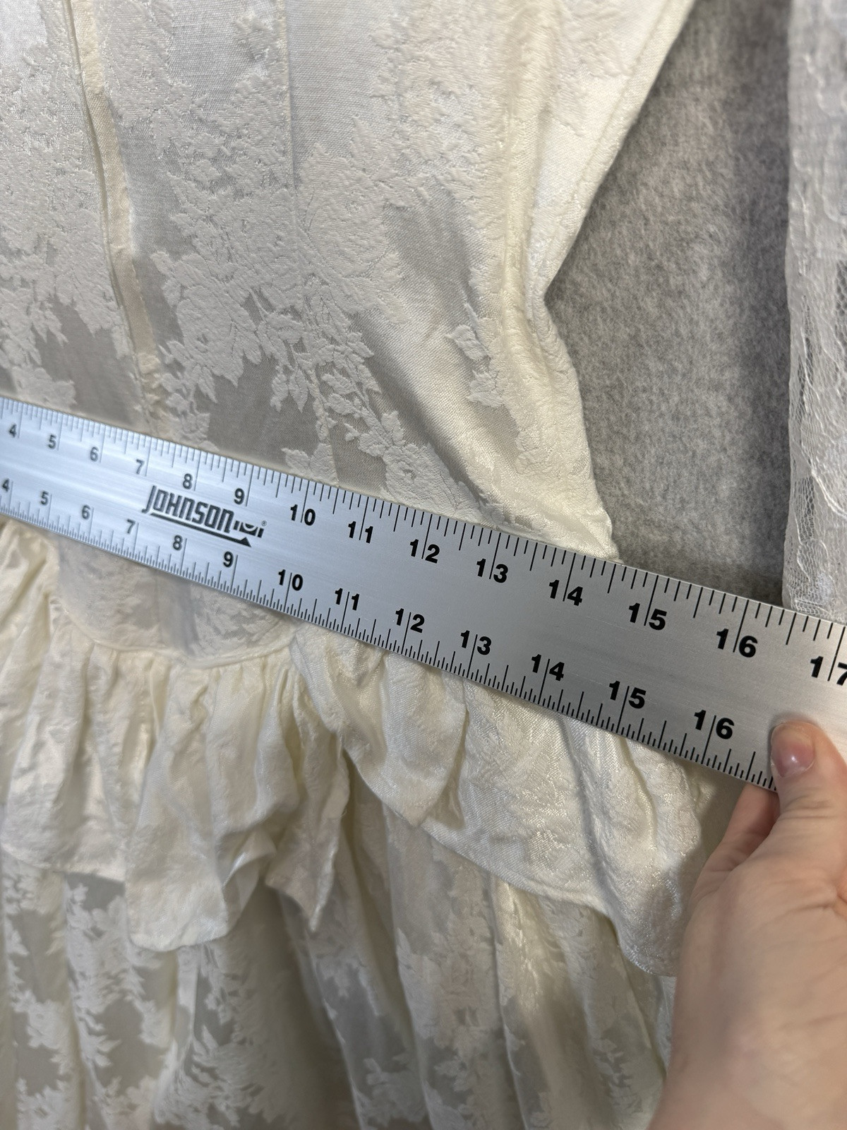 VTG 80s Roper Rustic Ivory Lace Jacquard Prairie Victorian Dress Womens 5/6 USA