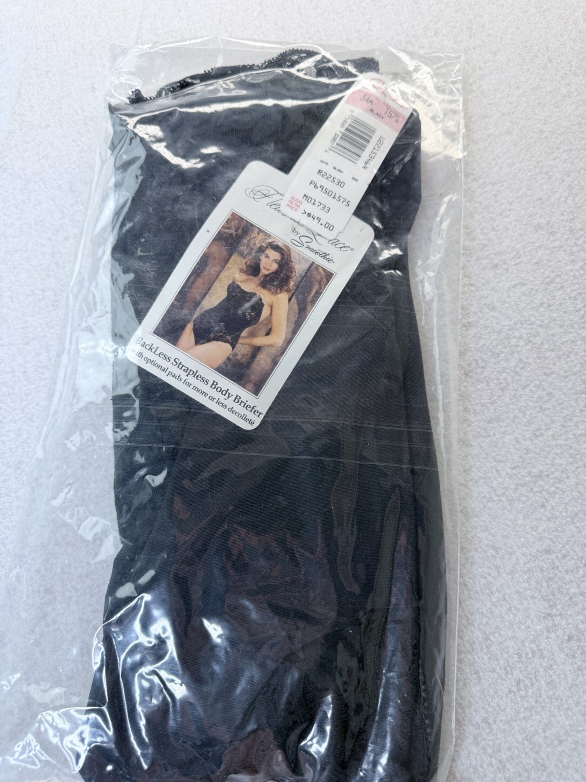 VTG 90s Smoothie Strapless Body Briefer Black Lace Teddy Bodysuit Shapewear 34