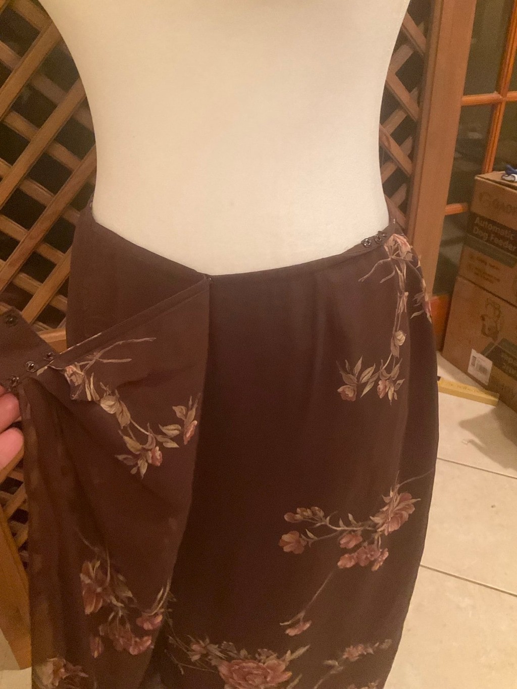 Vintage Emanuel Ungaro Silk Brown Floral Wrap Midi Skirt Small