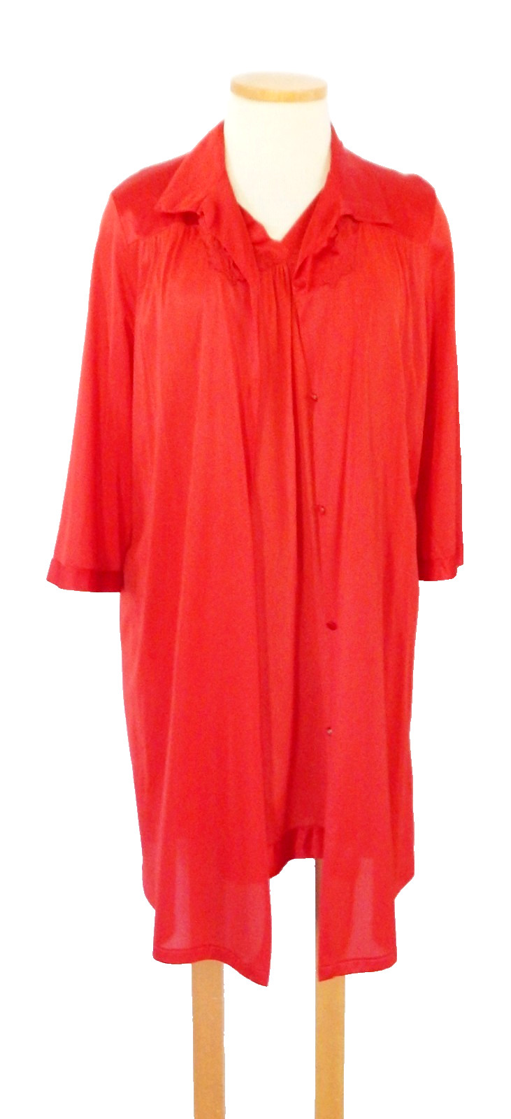 Vtg Vanity Fair Red Nylon Peignoir Set Slip Dress Size M & Robe Size XL USA