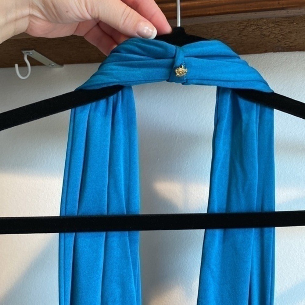 VERSACE ATELIER Haute Couture Runway Teal Blue Halter Medusa Dress 90&rsquo;s Y2K RARE