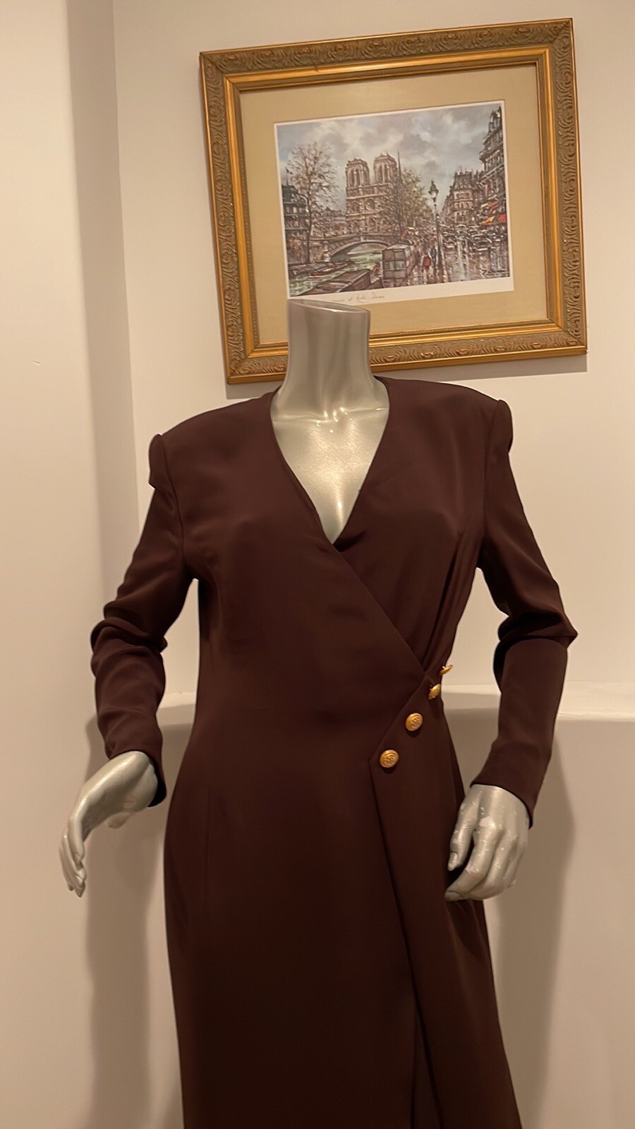 VINTAGE 1980&rsquo;S ESCADA COUTURE SILK BROWN DRESS SIZE IT 38
