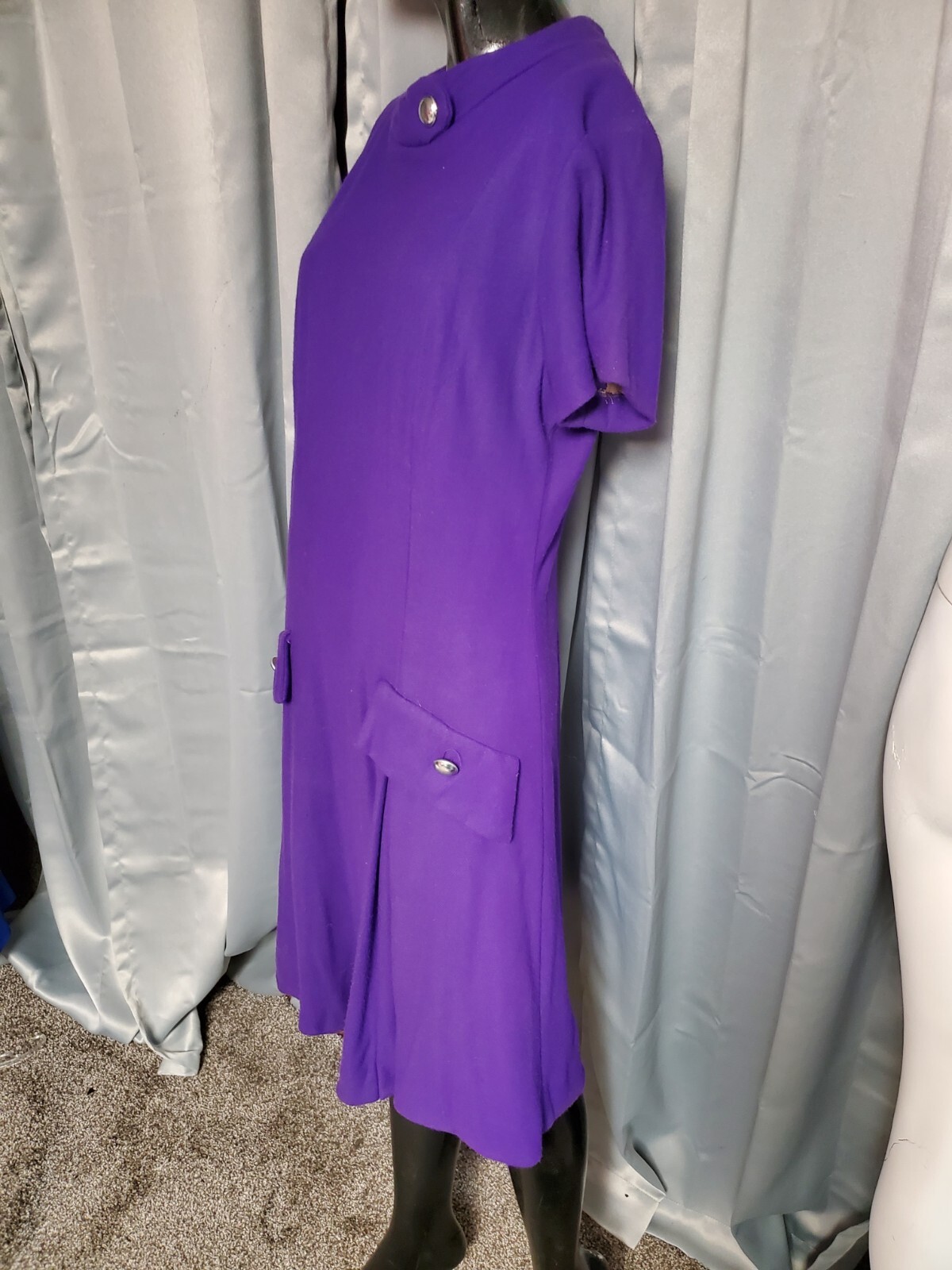 Vtg 60s MOD Orange Ribbed Double Knit Stewardess Style Dress A-line M