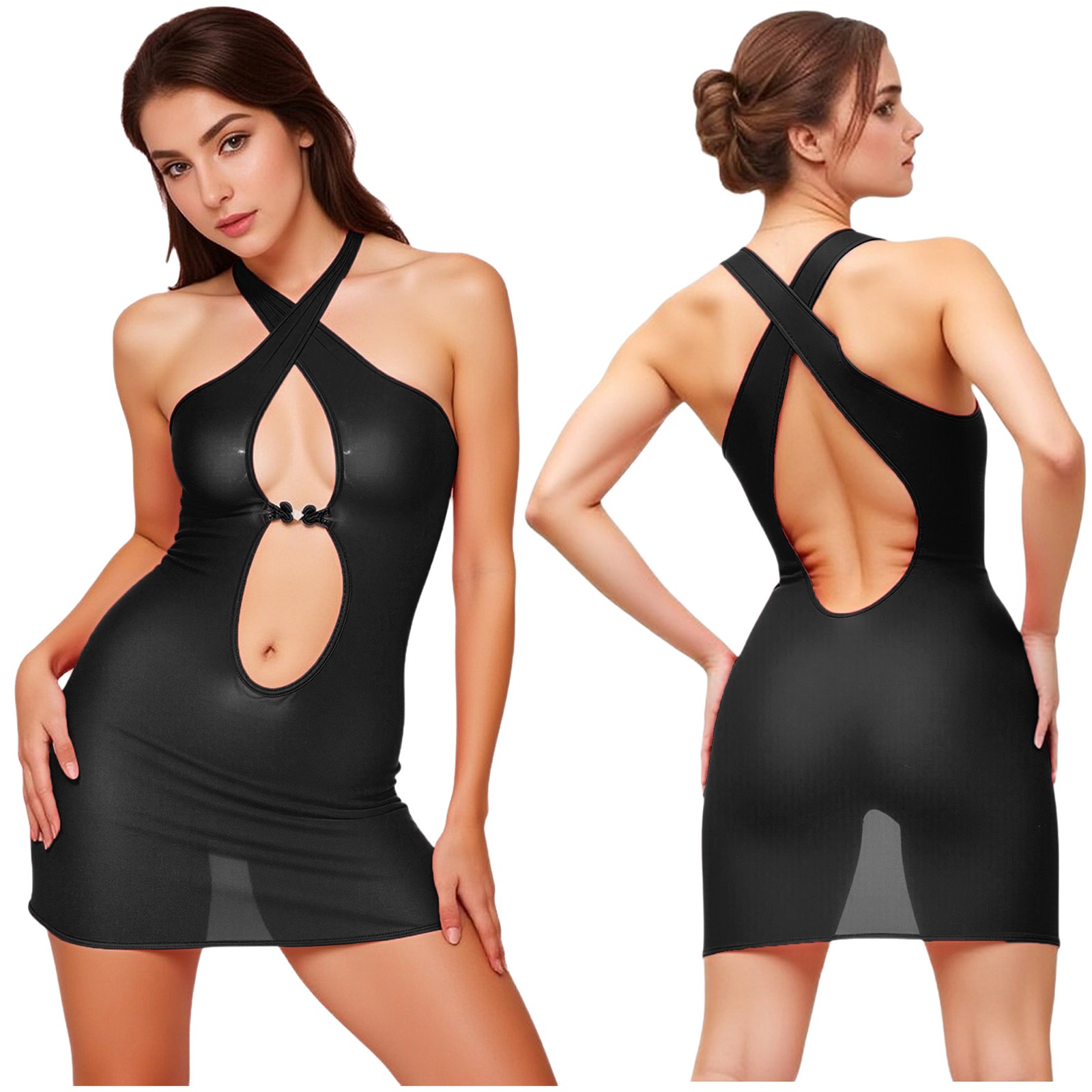 Women&rsquo;s Sheer Mini Dress Hollow Out Bodycon Dress Lingerie for Dating Nightclub