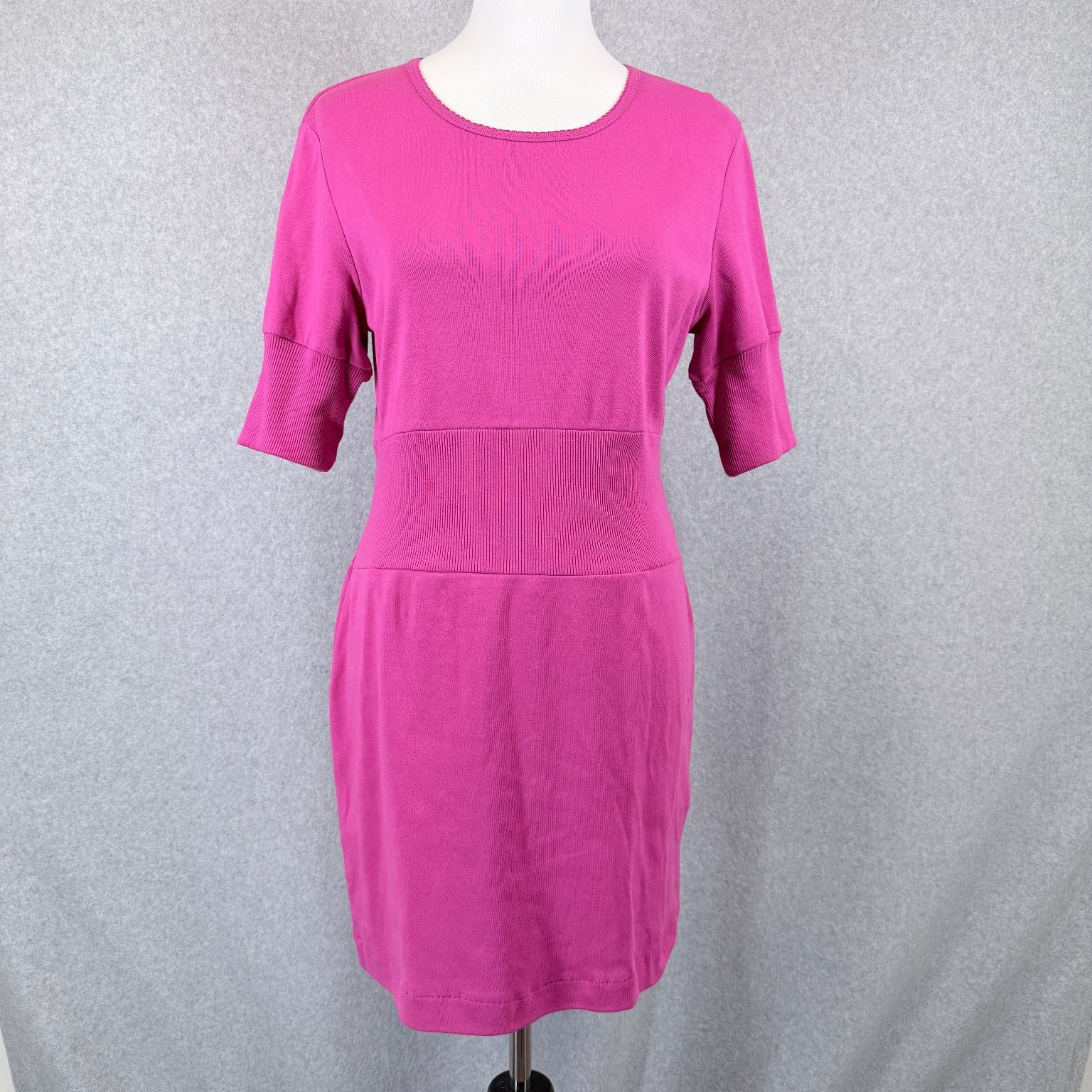 Newport News Womens Pink Knit Sheath Dress M Stretch Elbow Sleeve Career