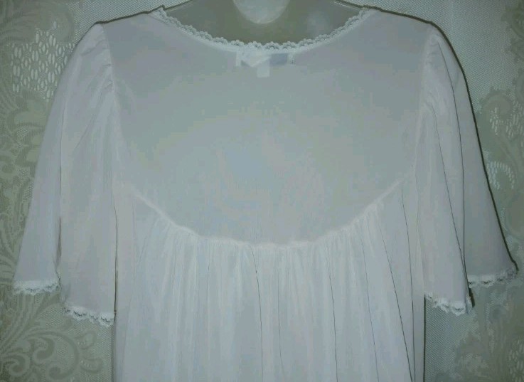 Vintage Miss Elaine Pink Soft Sheer Nylon Floral Lace Babydoll Nightgown M EUC