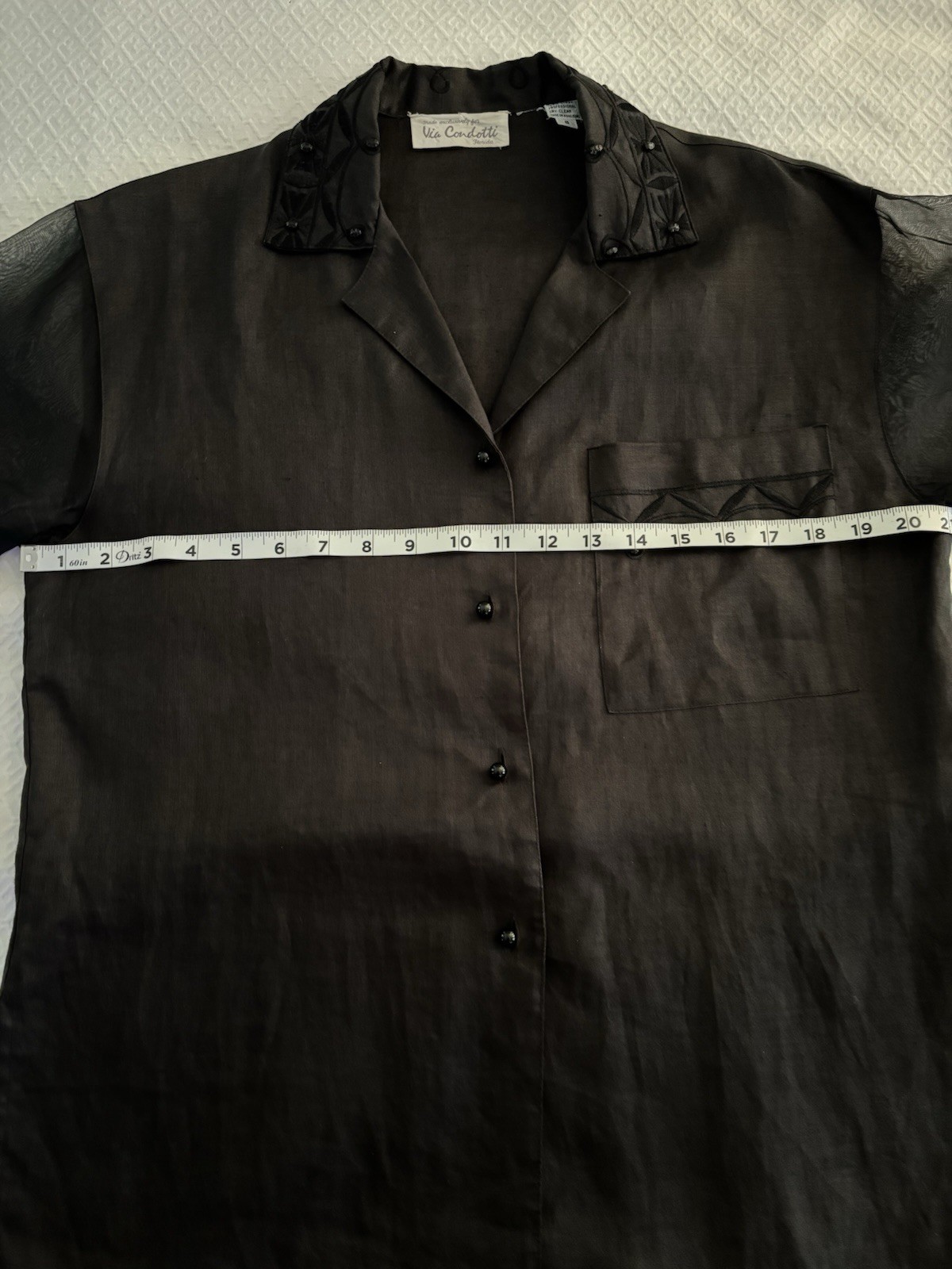 Vtg Via Condotti Blouse 6 Linen Hong Kong Sheer Embroidery Old Money Palm Beach