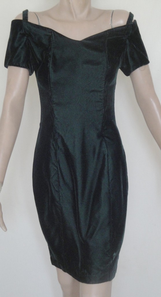 Vintage Green Velvet Off the Shoulder Cocktail Dress By Choice Size 5