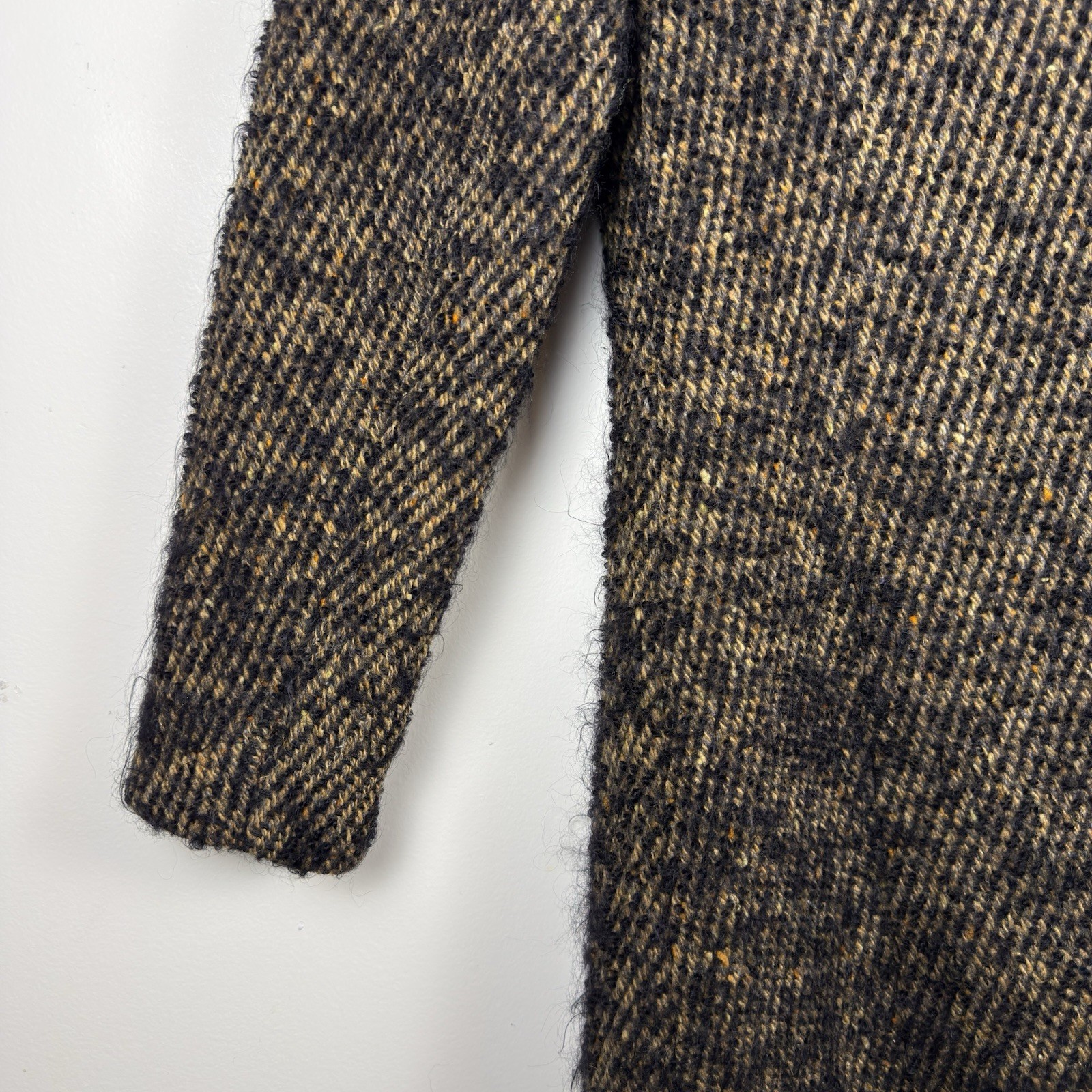VTG 1960s Custom Made Wool Tweed Double Breasted Coat Womens Small Black Tan NYC