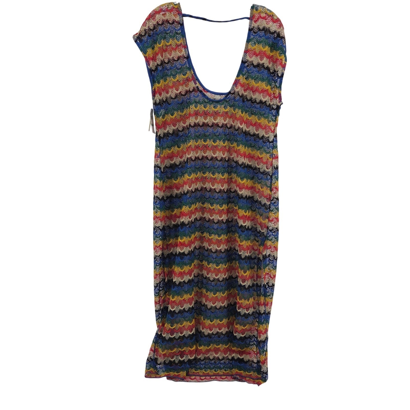 Trina Turk Coverup Large Rainbow Chevron Crochet Knit Boho Eclectic NWT