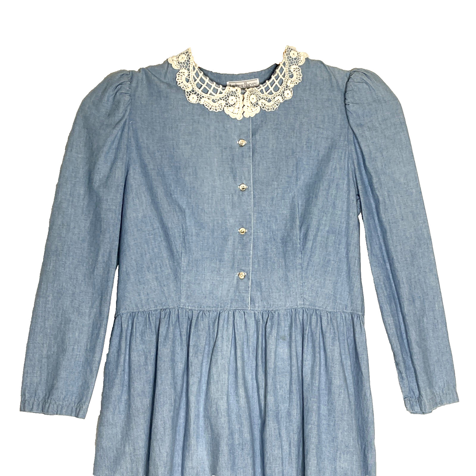 Vtg. Cottagecore Teacher Librarian Modest Dress w/Lace Collar Light Blue Sz 10