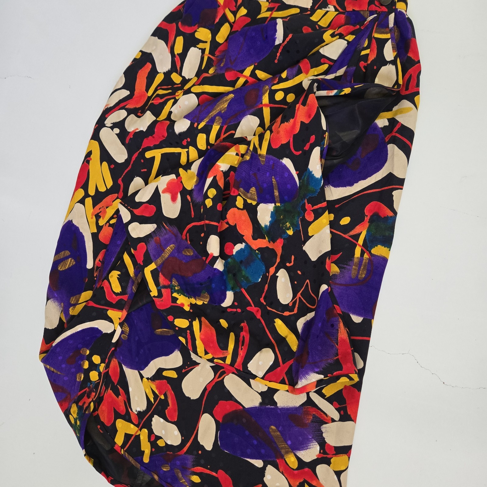 Vtg 1980s Emanuel Ungaro Parallèle Abstract Print Silk Wrap Skirt Sz6 Colorful
