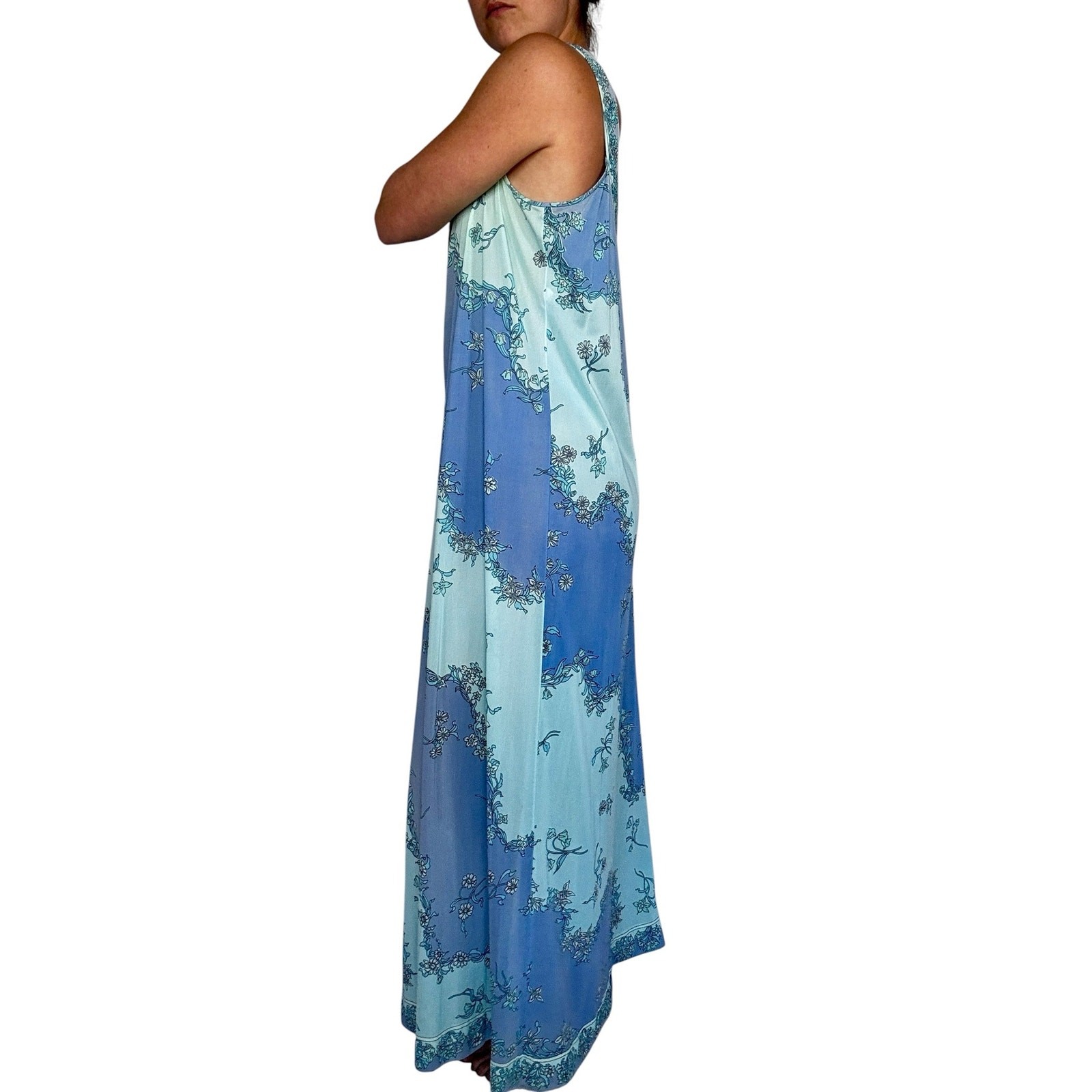 Vintage 1970s EMILIO PUCCI for Formfit Rogers Blue Floral Nylon Maxi Dress Slip