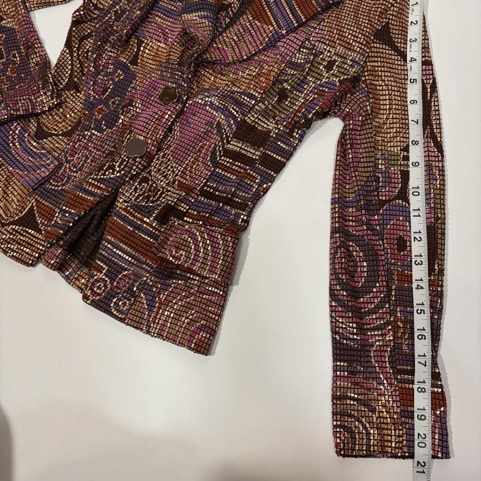 Janine Petites Geometric Skirt Suit Brown Purple Gold Pink Multicolor
