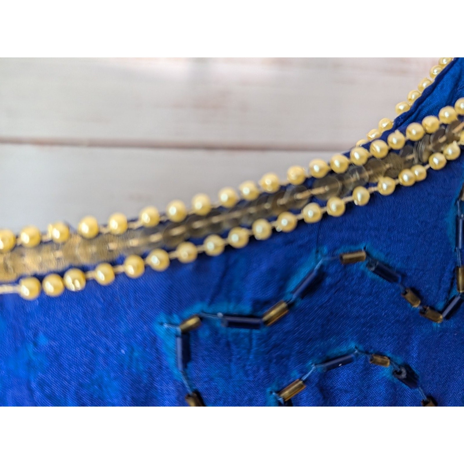 VTG Silk 3Pc Set Beaded Sequin Top Skirt Royal Blue Gold Art Deco Mermaidcore