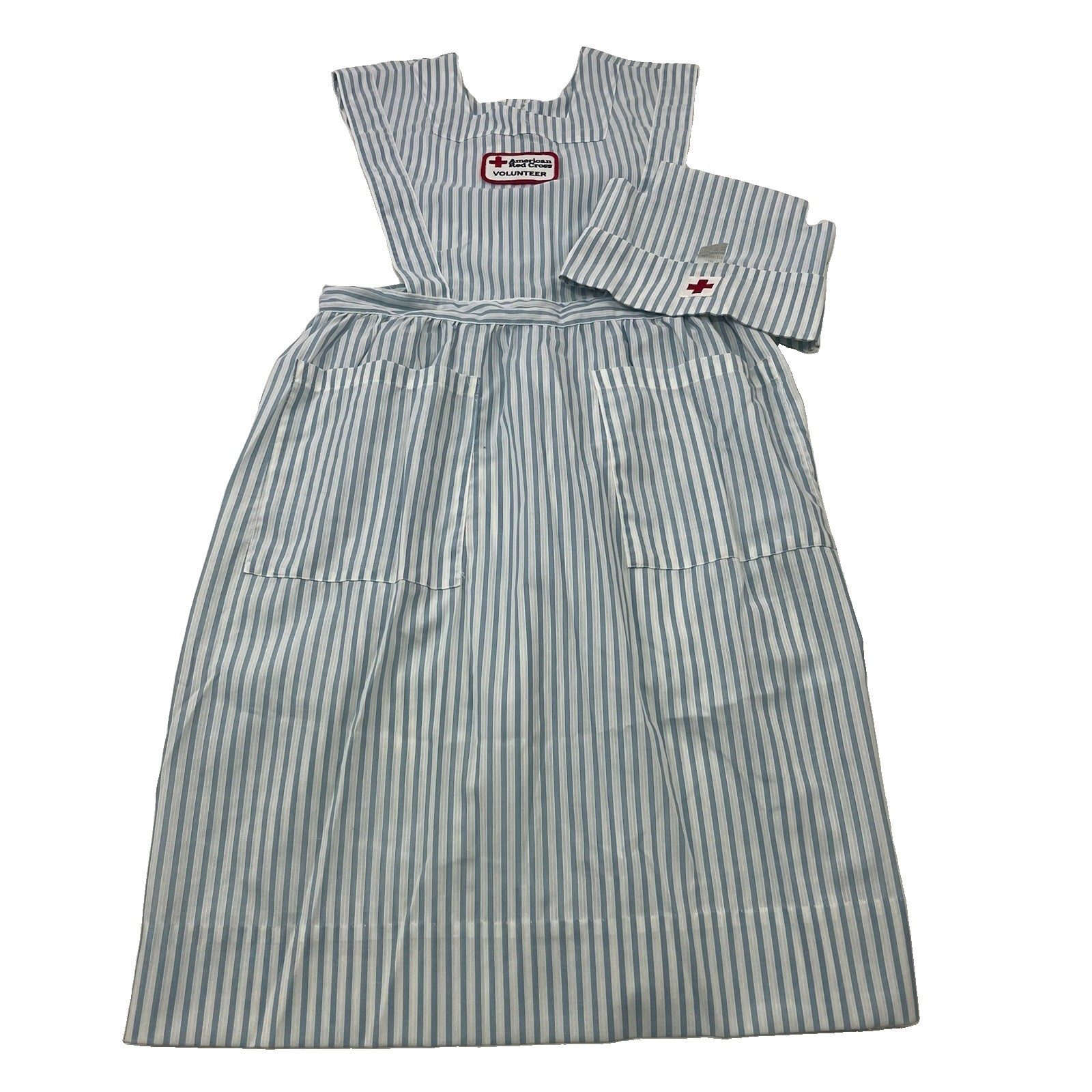 Vintage Red Cross Volunteer Candy Striper Nurse Uniform Blue With Hat 10014