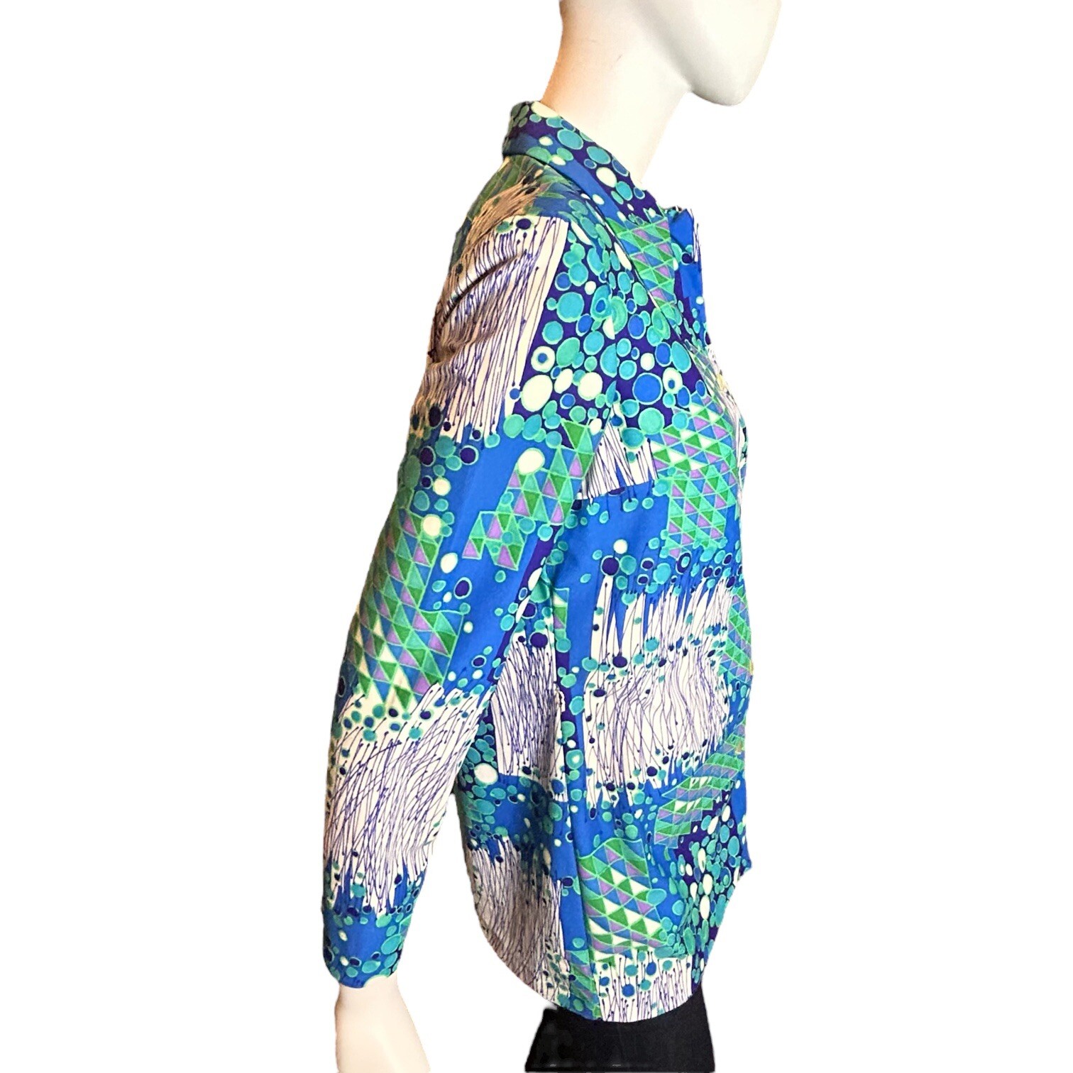 Vintage 70s Stockton Mod Blue Dagger Collar Blouse Size Vintage 14