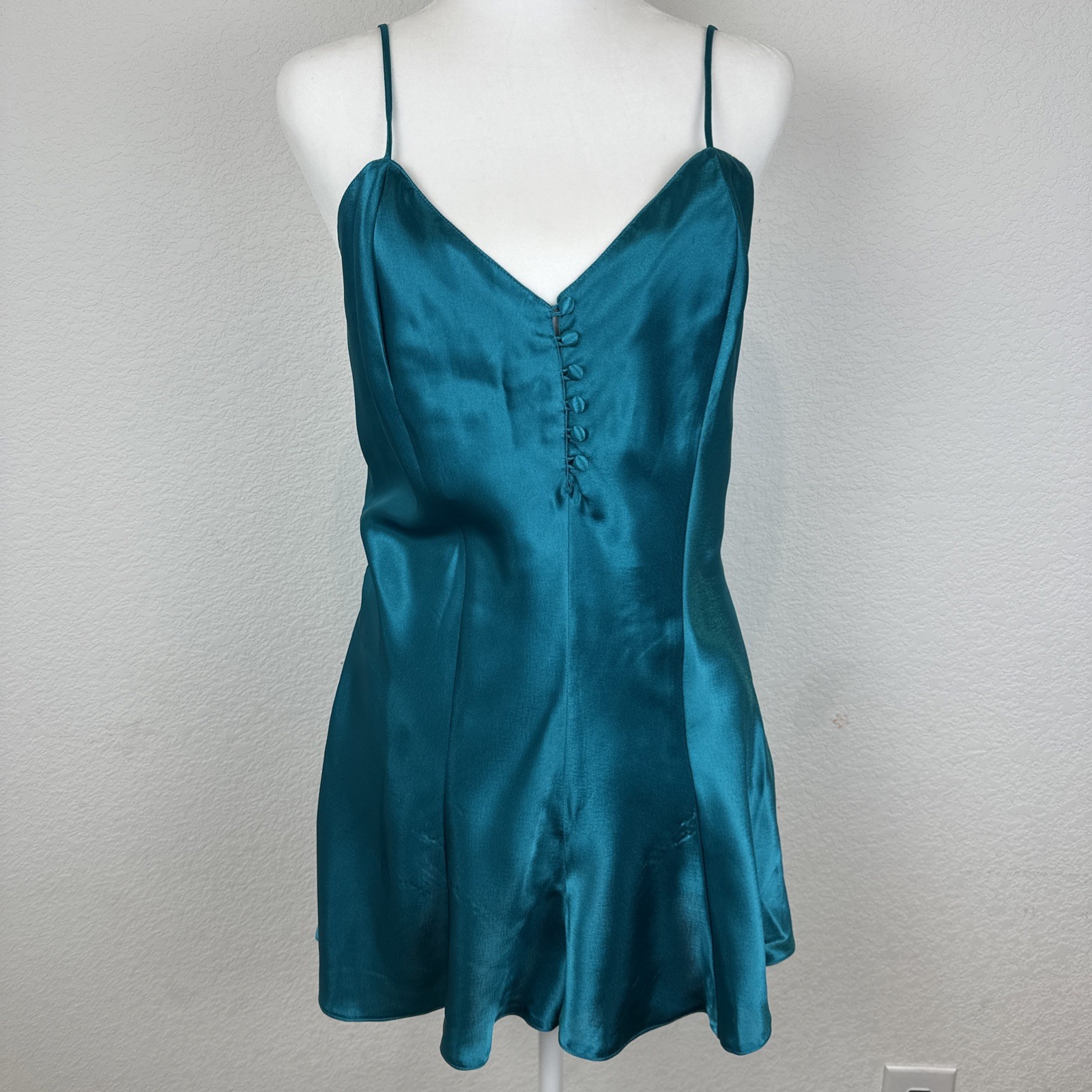 Vtg Lingerie CACIQUE Teddy Romper Bodysuit Silky Sz M Green Emerald