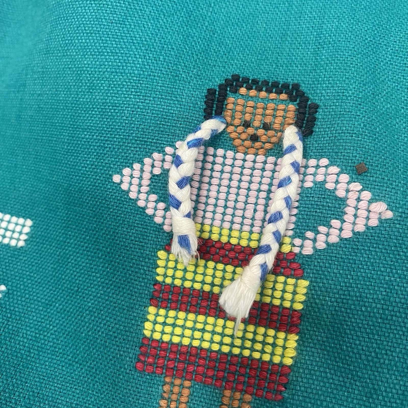 Vintage Guatemalan Teal Embroidered Cotton Dress – Handmade Artisan Lupita -Sz S