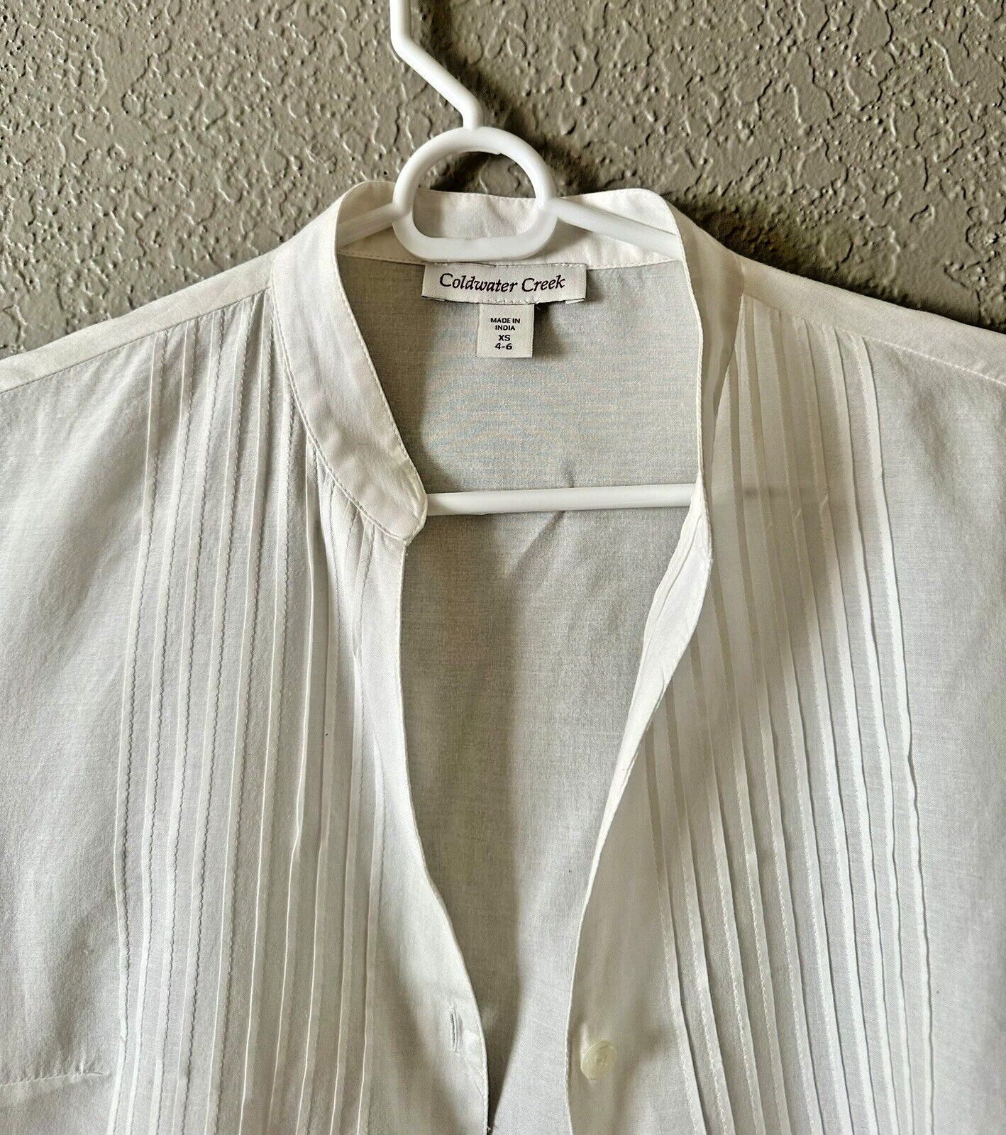 Coldwater Creek White Blouse Embroidered Eyelet, Pintucks Size XS/S 4-6