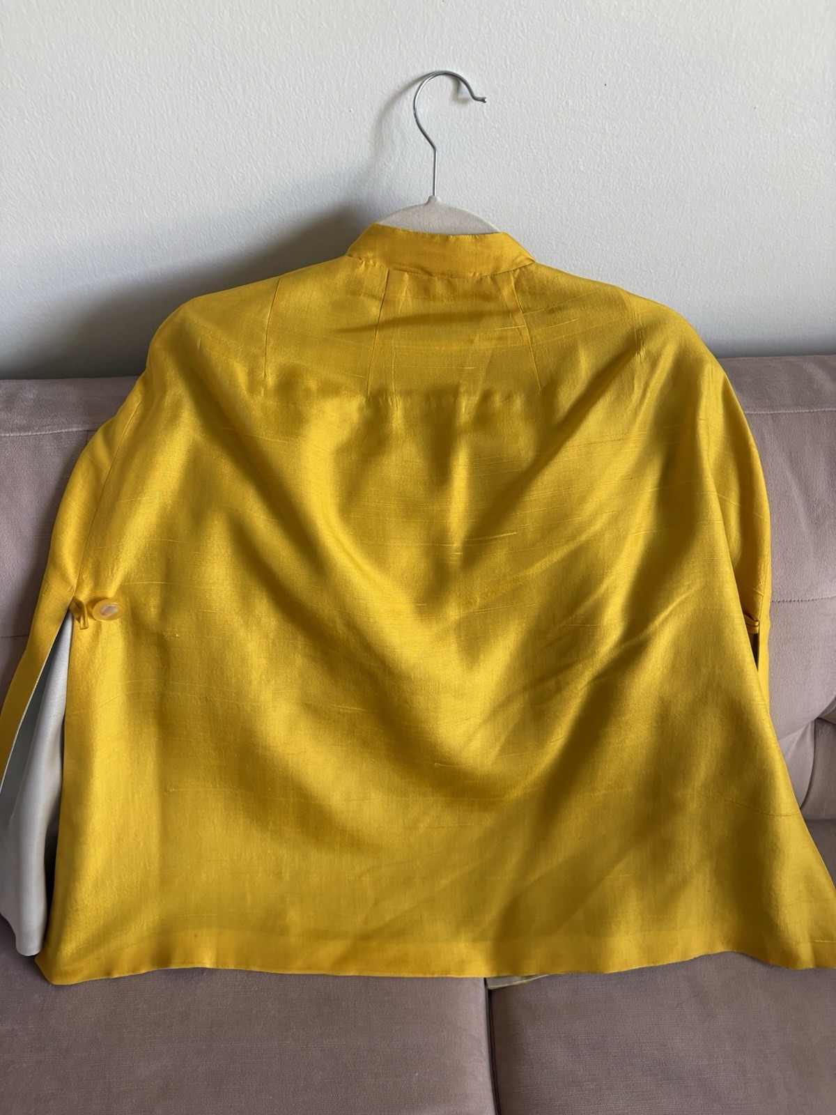 Vintage Bright Yellow Silk? Capelet Jacket with Pearl Buttons