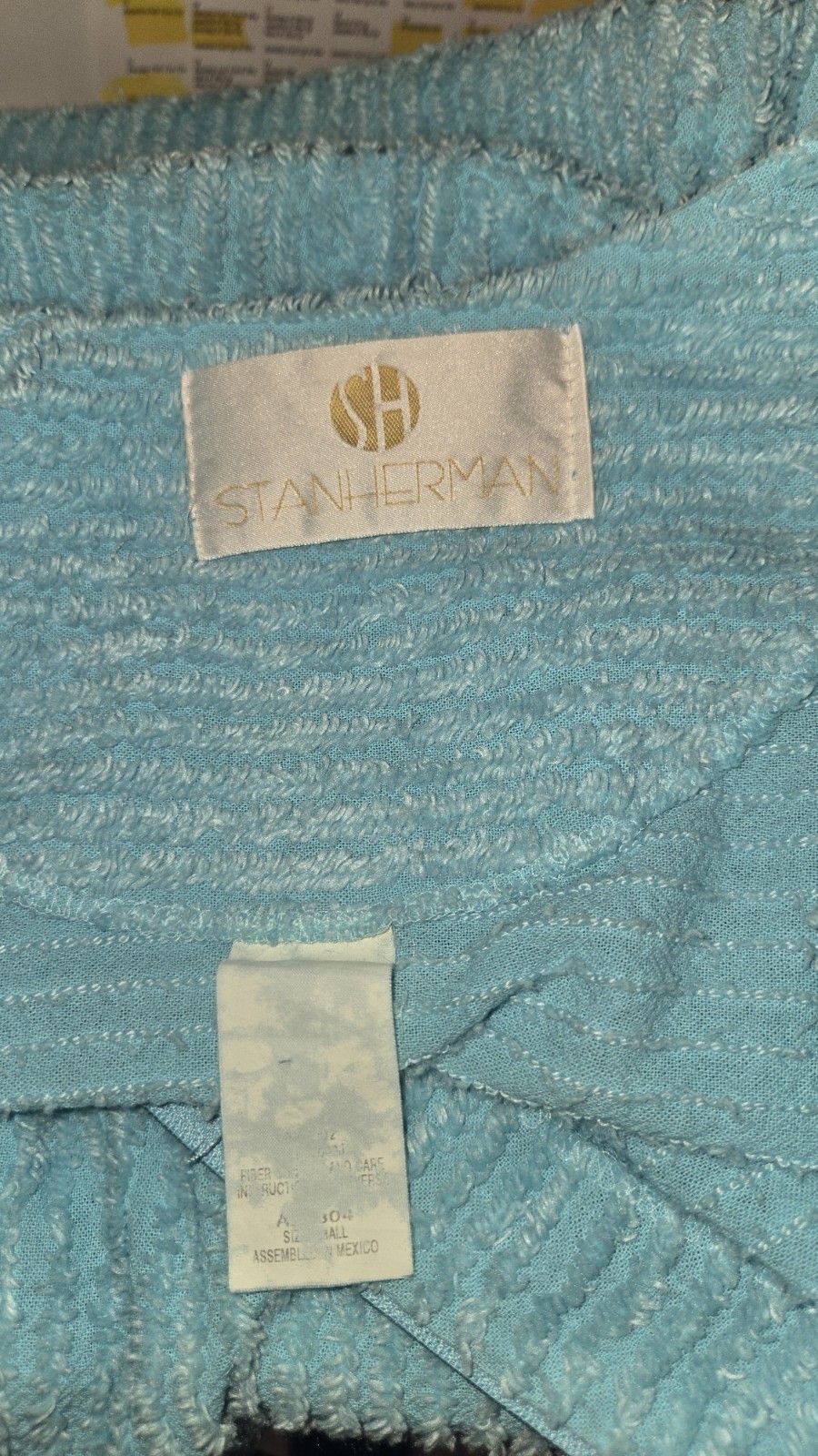 Vintage Stan Herman Turquoise Cotton Chenille Zip Robe Size Small