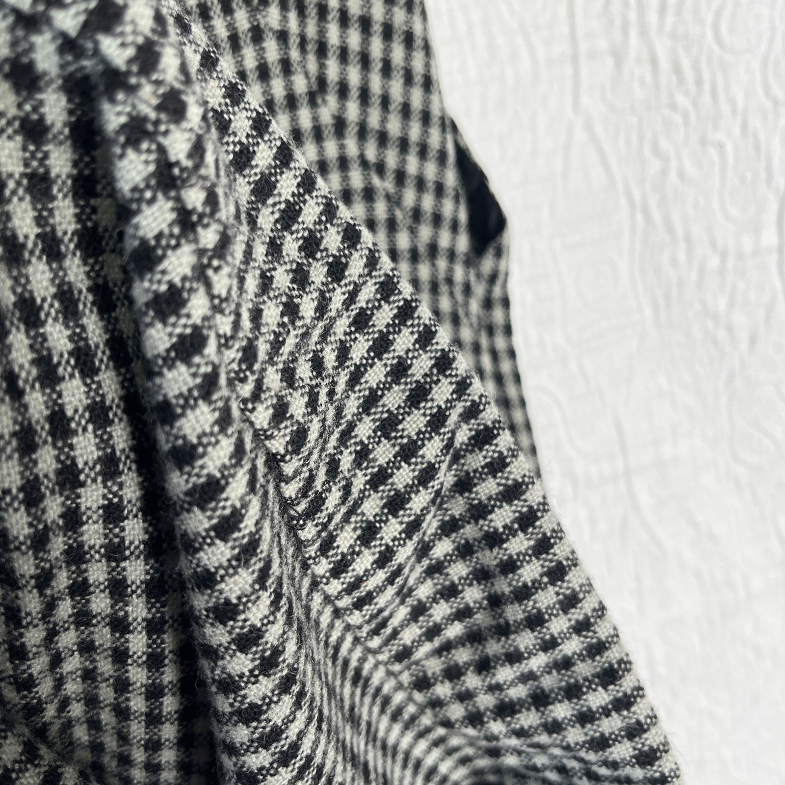 Vintage Wool Gingham Plaid Jumper Dress Pinafore Black Grey Homemade Pullover M