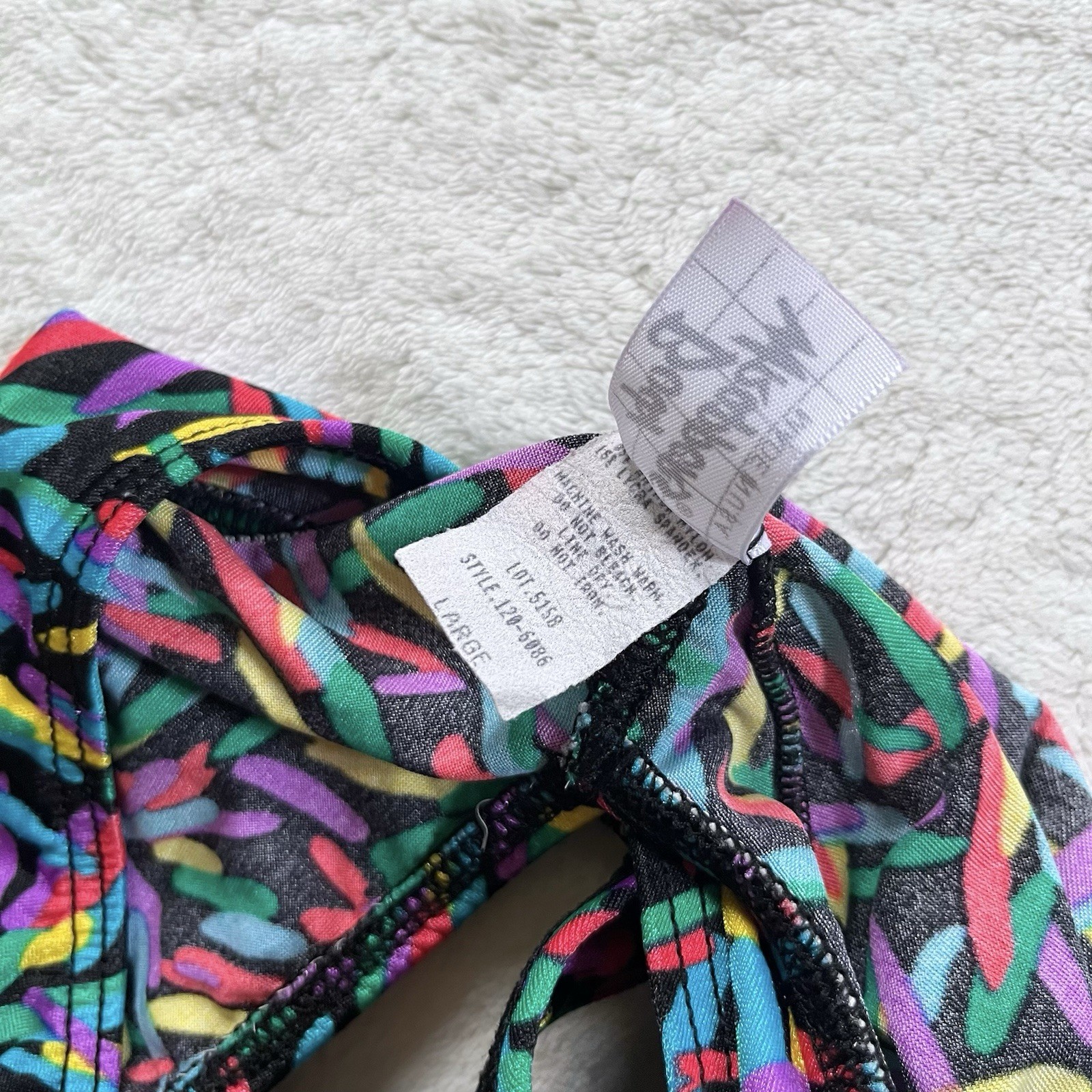 90s Vintage Multicolor High Cut One Piece Swimsuit Large