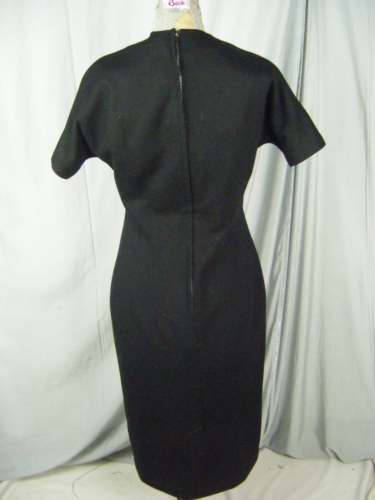 Vtg 60s Simple Black Wool Blended Sheath Dress-Bust 38/S-M